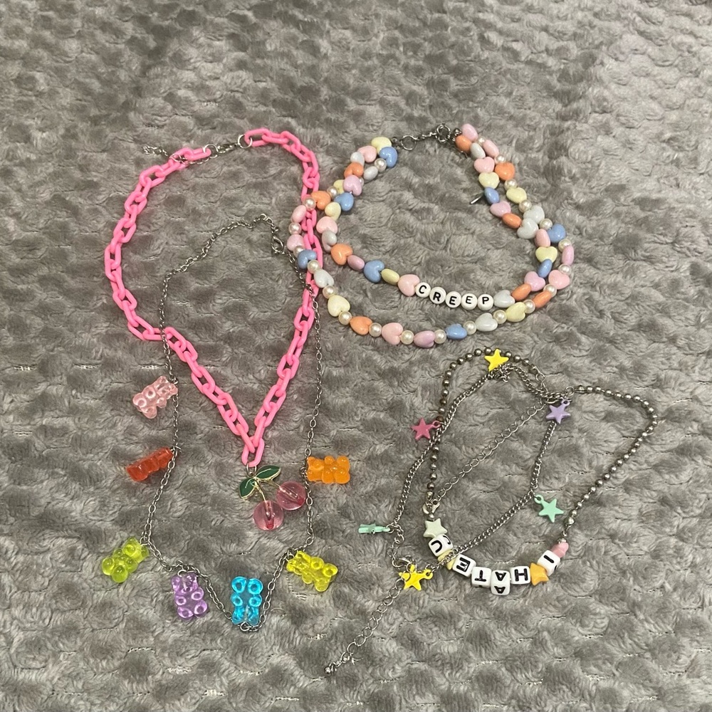 Candy colored scene kid gummy bear choker lot cherries pink